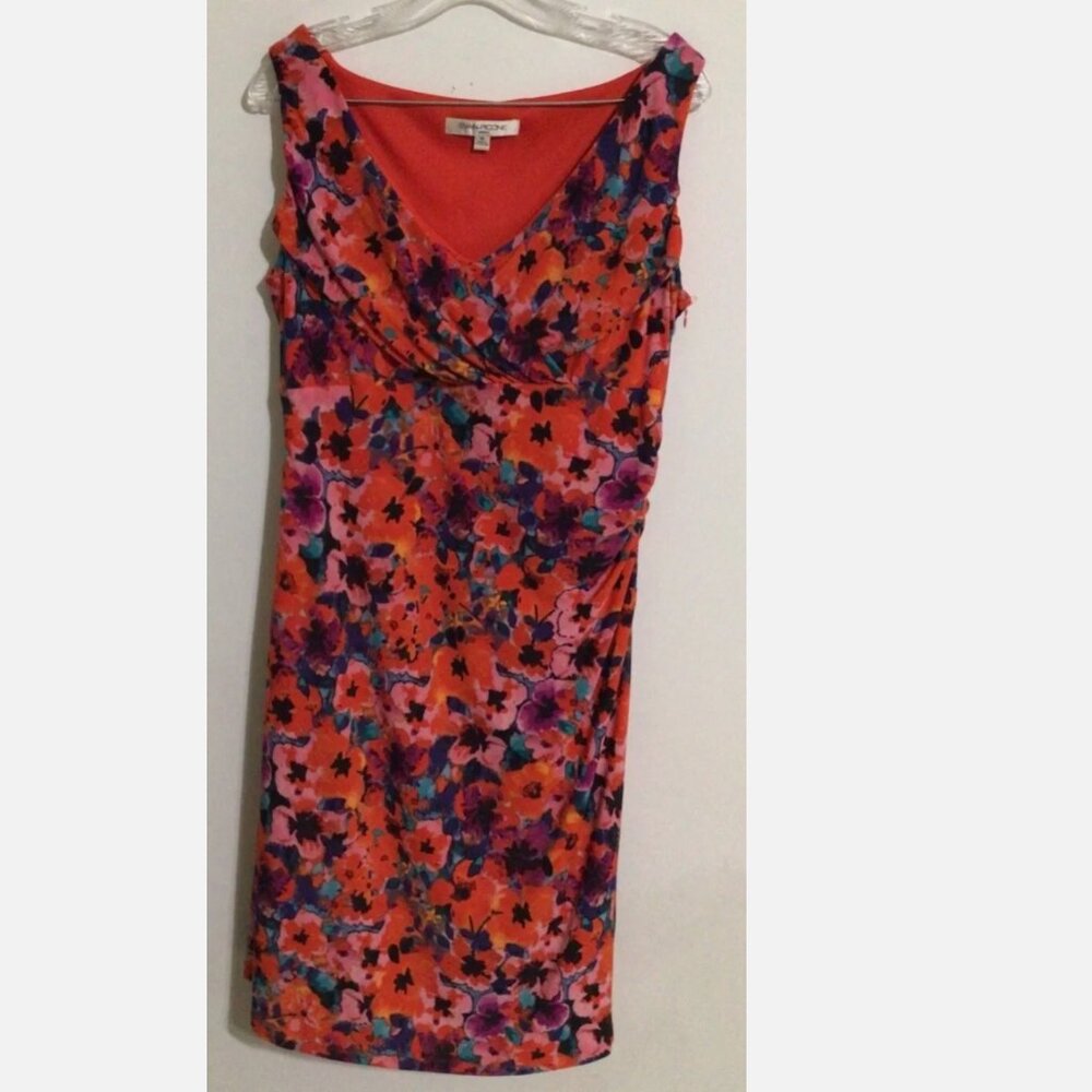 Evan Picone Bodycon Dress with Ruching Orange Floral Print Size 12